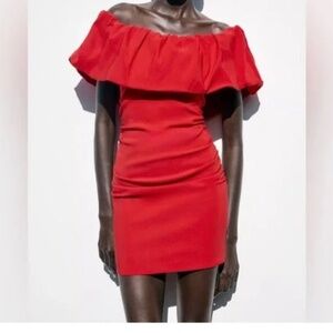 Zara Red/ pink off the shoulder dress